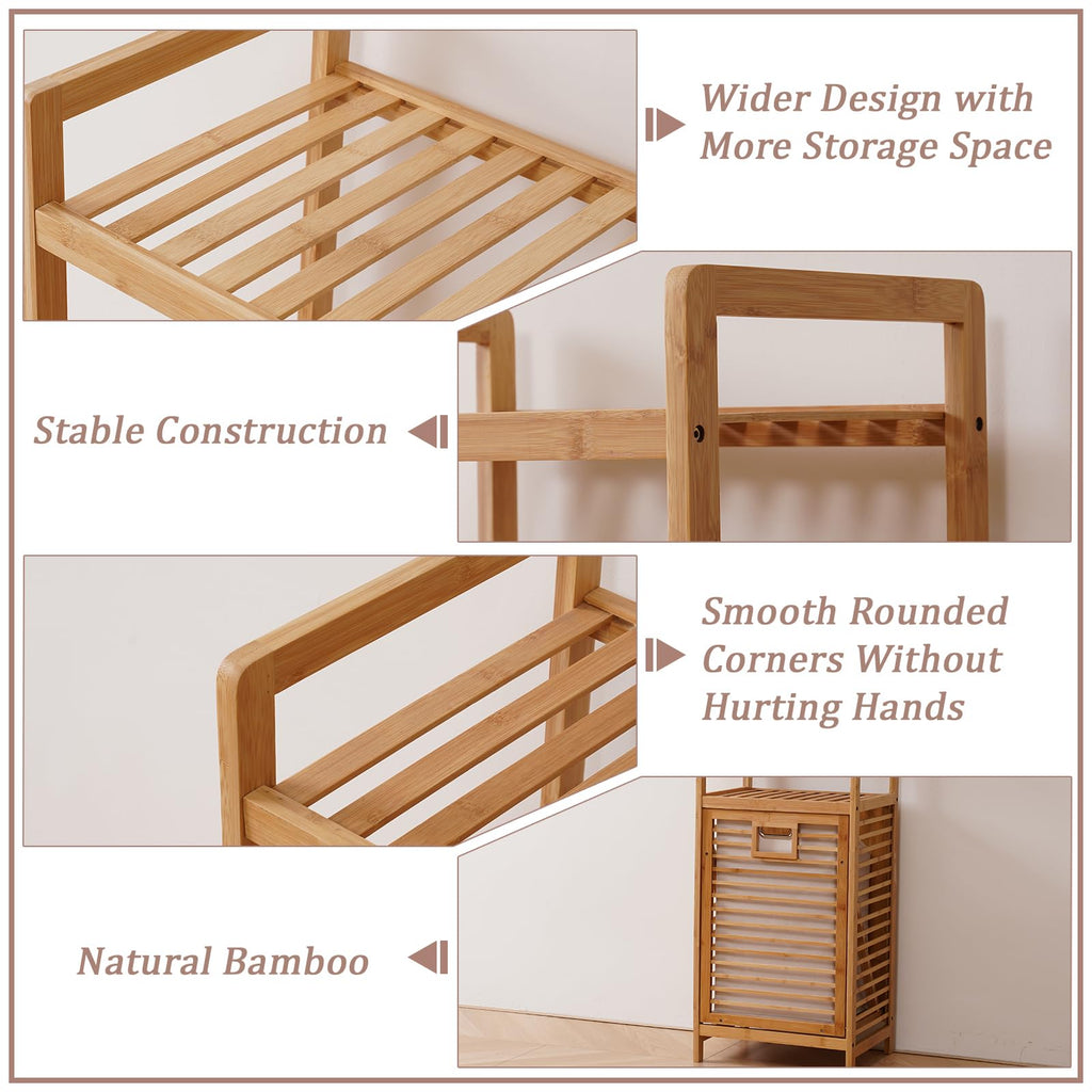 Tilt Out Laundry Hamper with 3 Tier - Bamboo Laundry Basket, Natural