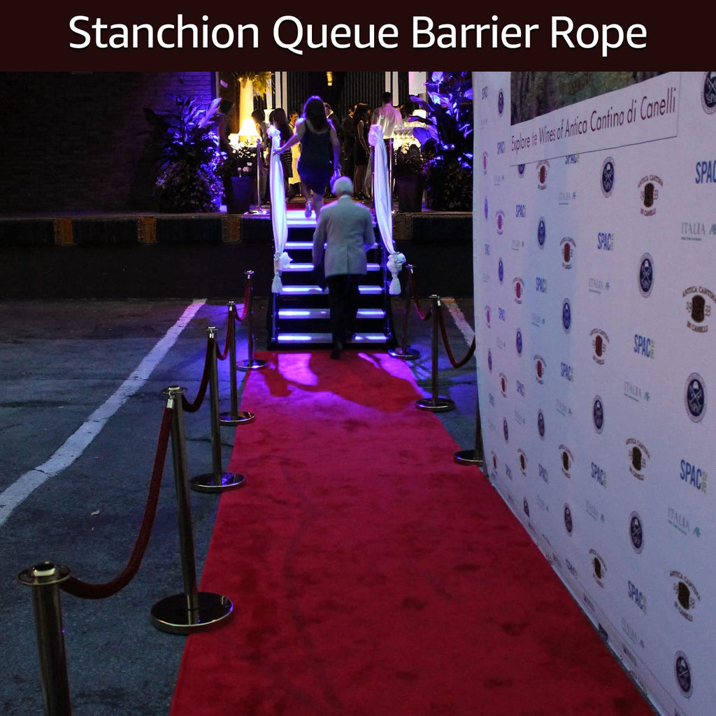 4 Pack 5 Feet Burgundy Velvet Stanchion Rope, Crowd Control Ropes with Gold Clasps, Foam Core Queue Safety Sarriers