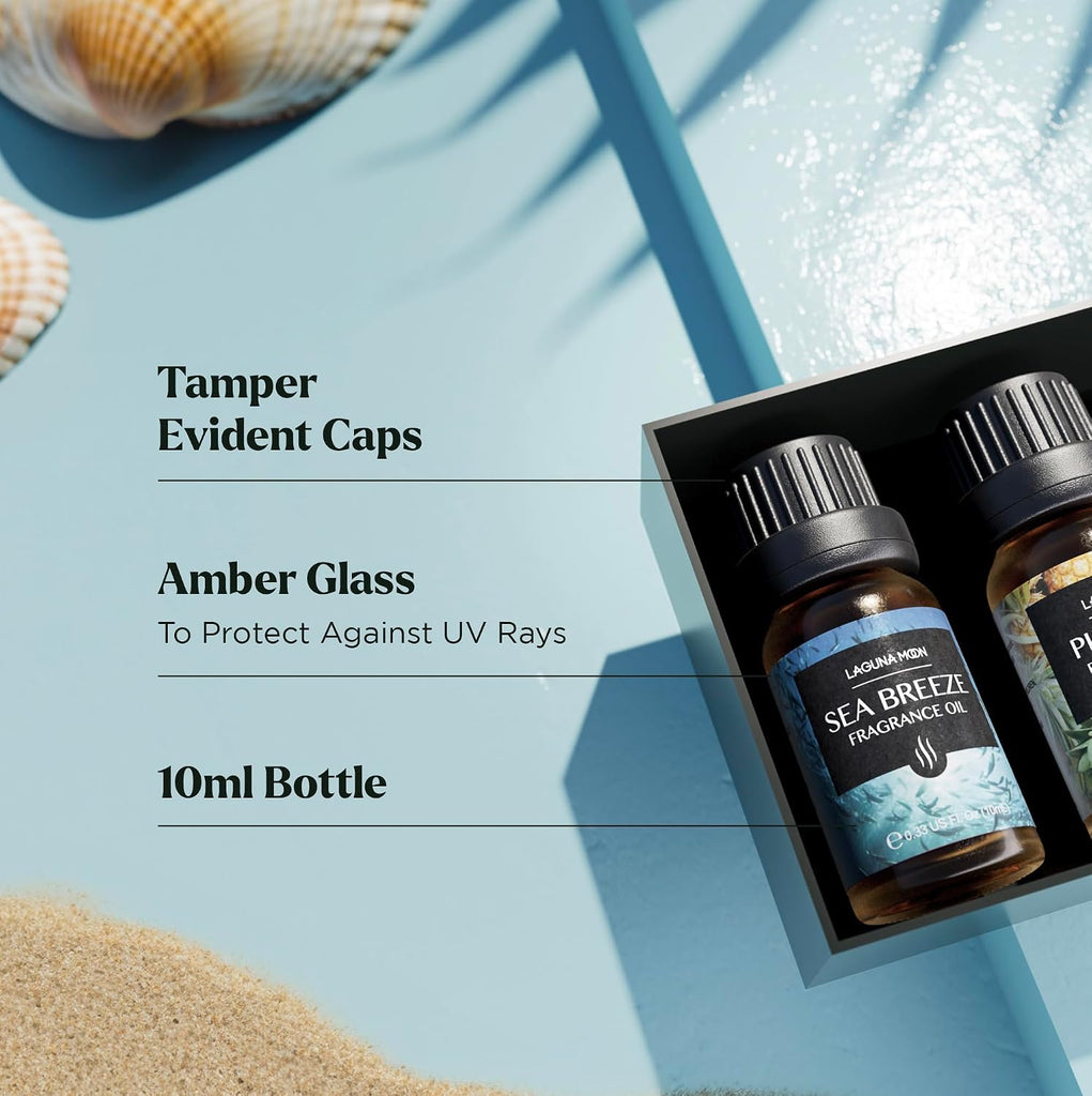 Summer Essential Oils Set - Holiday Breeze Gift Set for Diffusers, Home Care, Candle Making, Fragrance, Aromatherapy - Set of 6