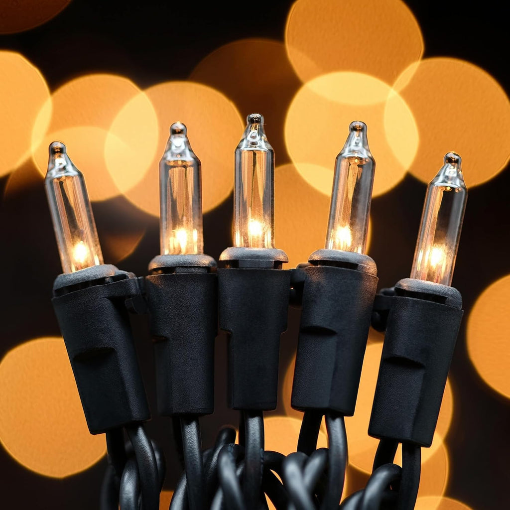 200 Clear Christmas Lights, 2-Set 33 ft 100 Mini Bulbs Black Wire