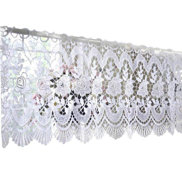 White Victorian Lace Flower Curtain Valance Crochet French Country Window Treatment Decorative Home Goods 52 inch by