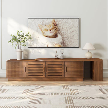 75"-85" or 90" Mid Century Modern TV Stands, Extendable TV Stand with 4 Storage Cabinets, TV Console with Storage