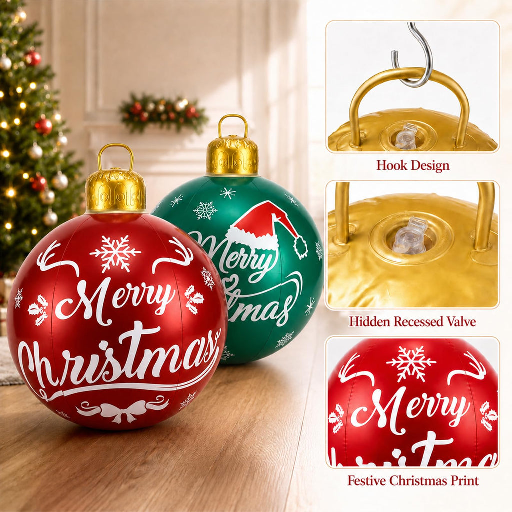 Inflatable Christmas Ornaments 2 Pack, 24 Inch Giant Balls Front Porch Decor