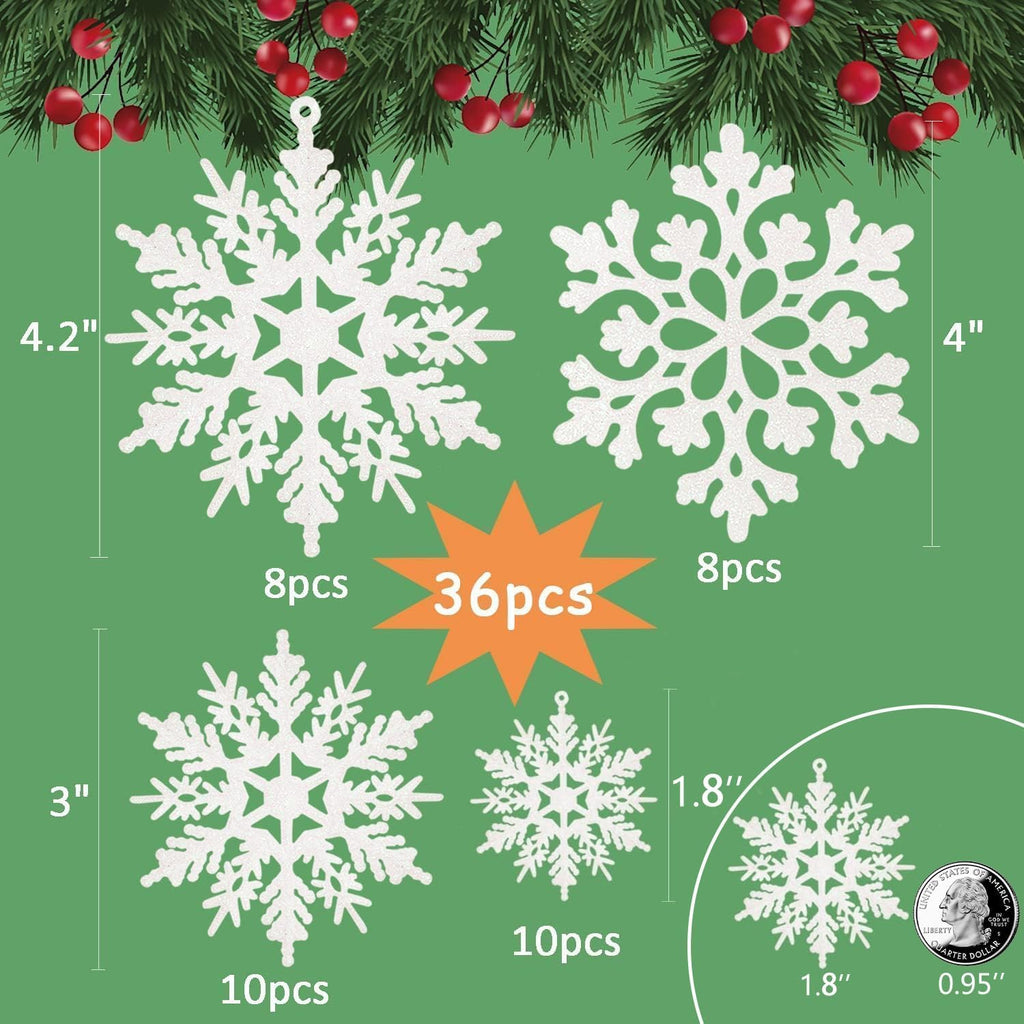 Glitter Snowflake Ornaments Decorations White - Set of 36