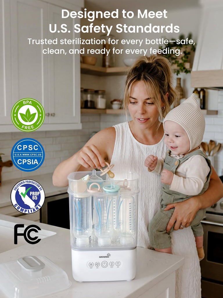 Baby Bottle Sterilizer and Dryer, Space-Saving, with Travel Set