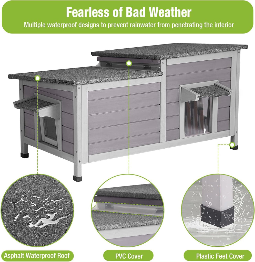 Outdoor Cat House Weatherproof Feral Kitty Shelter for Winter Cat Condo with Large Opening Roof (1-Story)