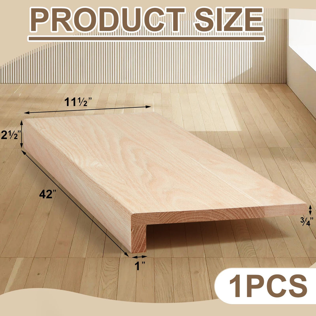 42 Inch FAS Red Oak Stair Treads with Small (3/4") Square Nose Profile Unfinished Bullnose Wood Treads Caps for Stair