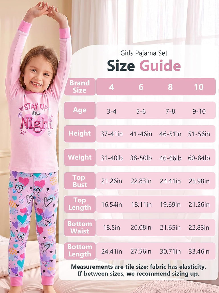 Girl Pajamas Viscose Long Sleeve Sleepwear Snug-Fit Kids Pjs Clothes