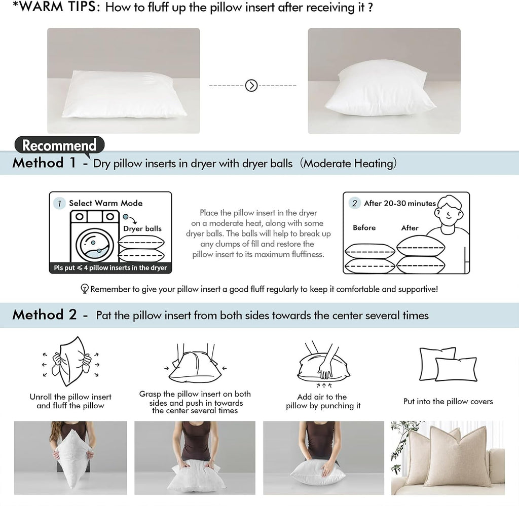 22x22 Pillow Inserts, Premium Feather and Down Pillows - Set of 4