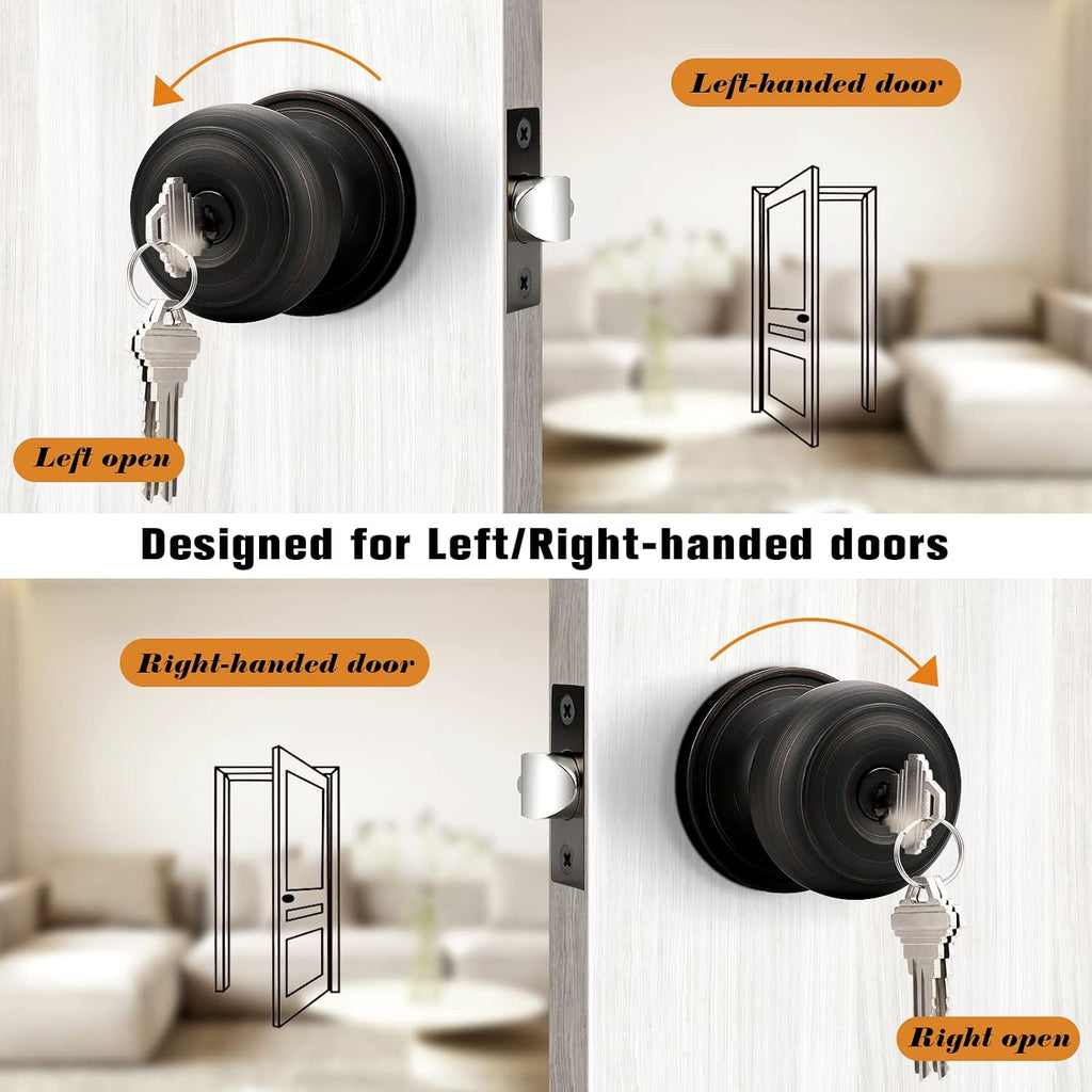 Colonial Keyed Entry Door Knob Oil Rubbed Bronze Entrance Door Lock, Single Cylinder Keyed Door Lock for Interior