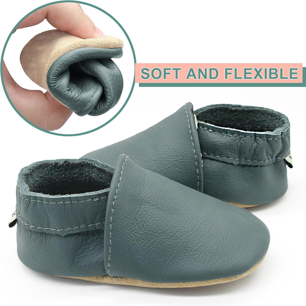 Genuine Leather Baby Booties Soft Sole Toddler Walking Shoes Flexible&Breathable Baby Slippers for First Walkers Boys