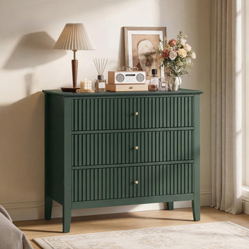 Fluted 3 Drawer Dresser, 32" Wide Nightstand, Green