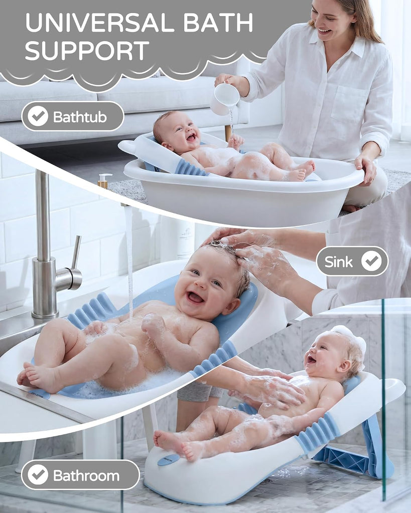 Foldable Baby Bath Support - Portable Infant Bathtub Seat for Newborn to 6 Months, Compact Travel Baby Bather Fits