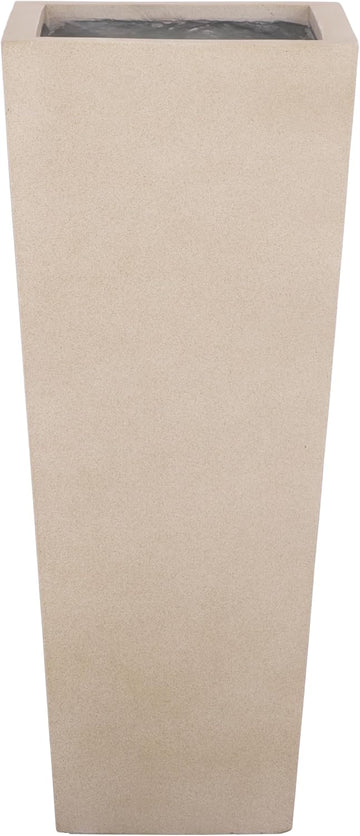 Outdoor Patio Furniture Collection - Paloma Beige Ficonstone Tall Planter Pot, Modern Square Plant Container, Fully