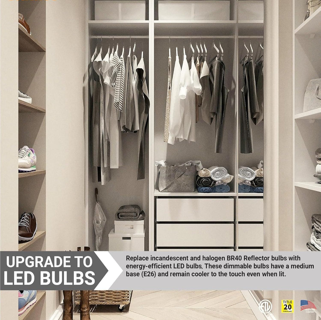 BR40 LED Light Bulb 12W (85W Equivalent) 1150 Lumens 4000K Cool White E26 Medium Base Dimmable Damp Rated Pack of 6