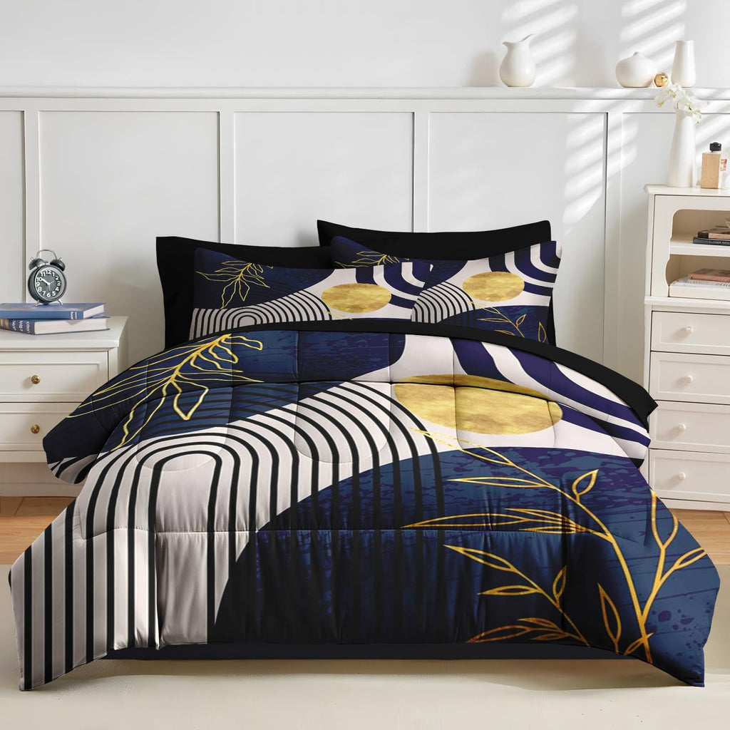 King Comforter Set with Sheets, 7 Pieces Abstract Boho Bedding