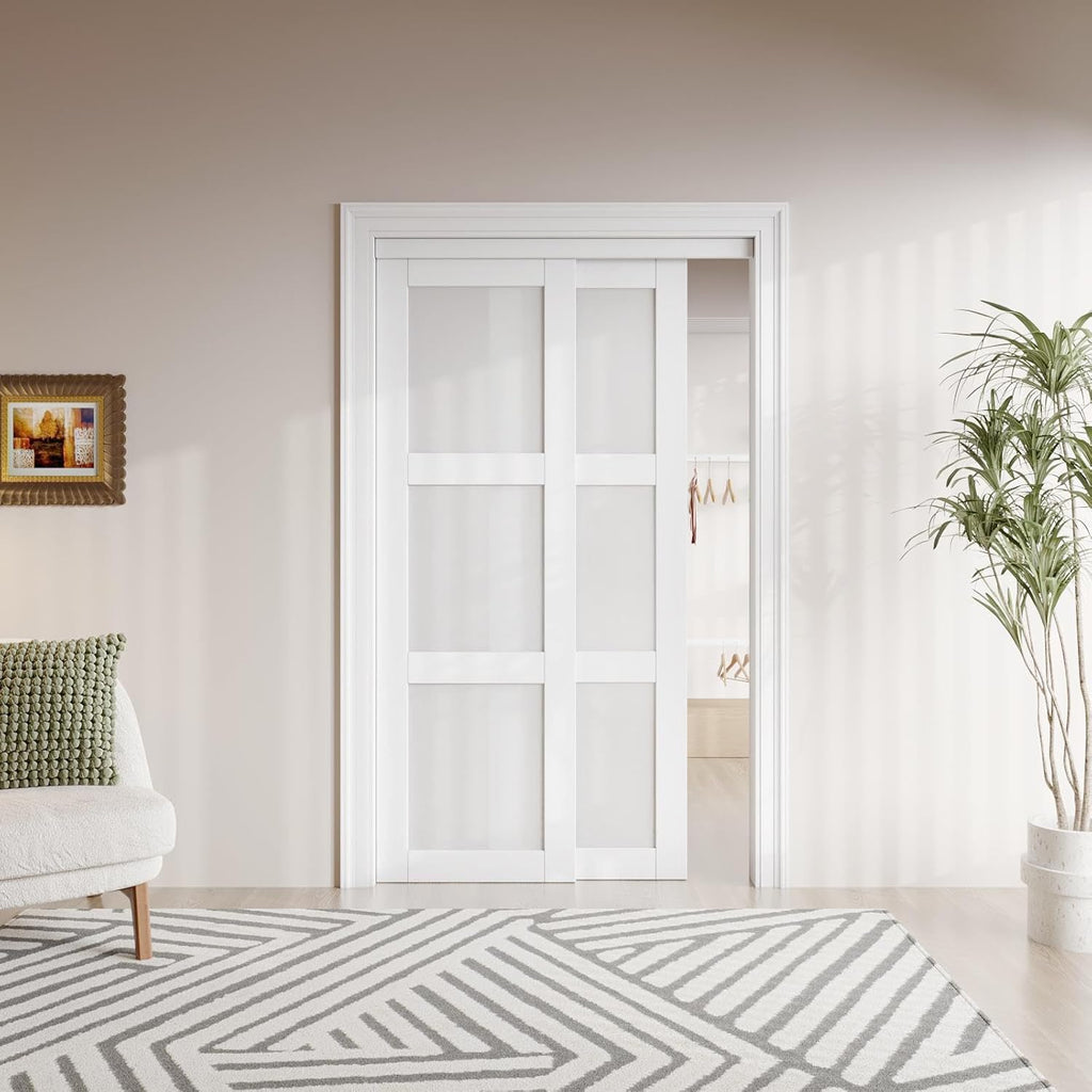 Preassembled Sliding Closet Door 48"(Double 25") x 80" Interior Doors with Hardware Kit & Floor Guid