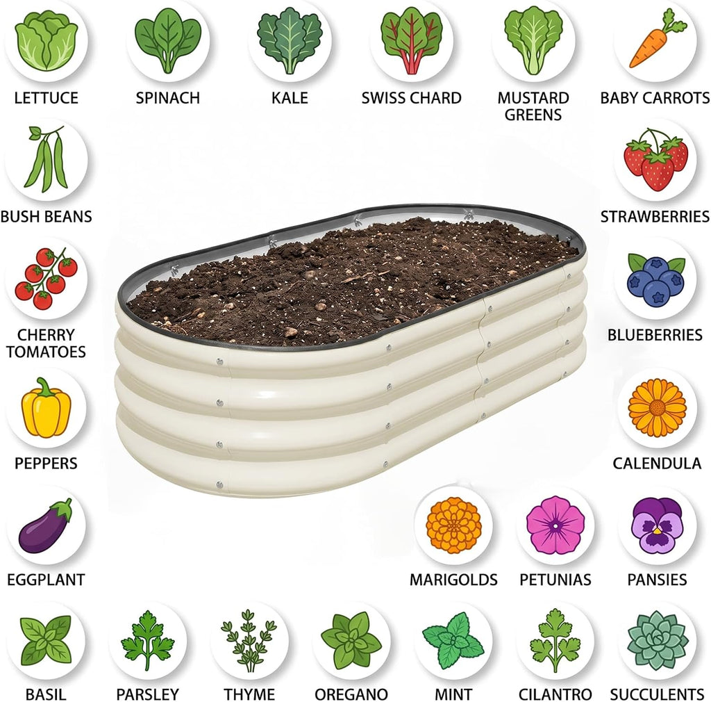 Galvanized Raised Garden Bed Outdoor, 2 Pcs 4x2x1ft Oval Metal Planter Box for Planting Plants Vegetables, White