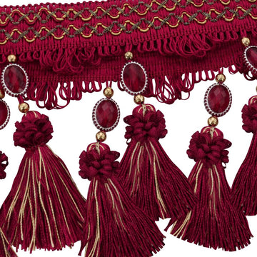 Pom Pom Curtain Fringe Trim Beads Ball Tassel Trimming Sewing Ribbon Upholstery Fabric (red) - 3yards