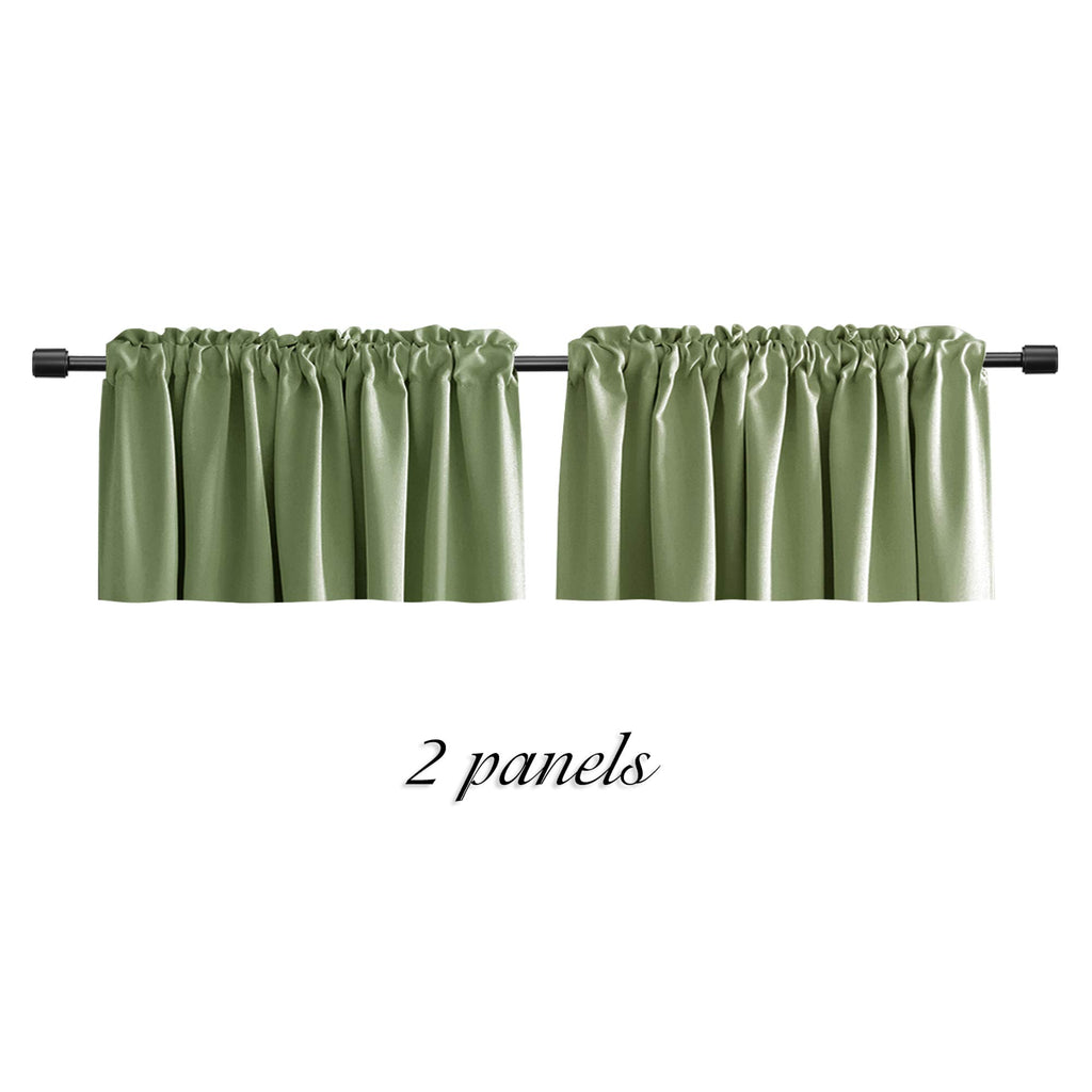 Sage Green Window Valances -Blackout Valances for Window with Rod Pocket (42 by 18 Inch, 2 Panels)