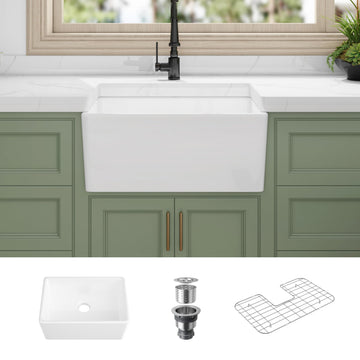 Farmhouse Sink 24 x 16 Inch White Ceramic Apron Front Kitchen Sink