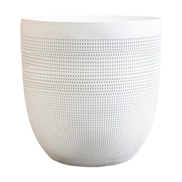12 Inch Dia Round Fiberstone Planter - White Matte Decorative Flower Pot with Drainage Hole, Lightweight Durable