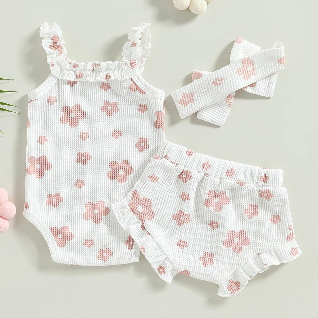 Newborn Baby Girl Clothes Floral Sleeveless Romper Bodysuit + Ruffle Bloomers Shorts Infant Summer Outfits Set
