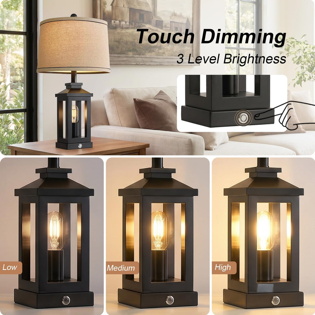 23.75" Retro Farmhouse Black Table Lamp Bedroom Nightstand