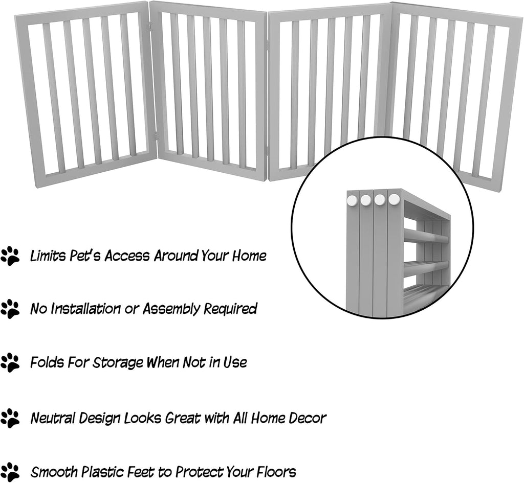 Pet Gate - Dog Gate for Doorways, Stairs or House - Freestanding, Folding, Accordion Style, MDF Wooden Indoor Dog