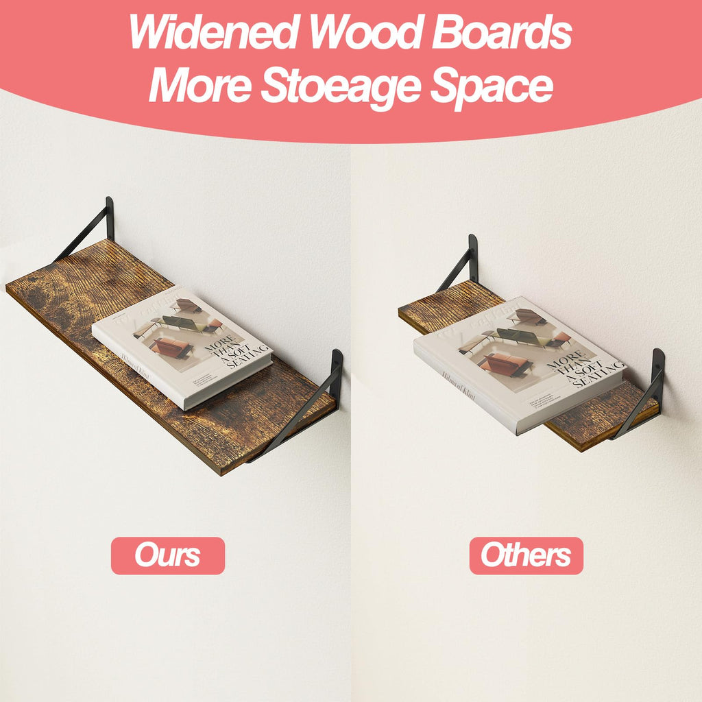 2pcs 10 in Deep Floating Shelves for Wall (Brown, 23.6" L)