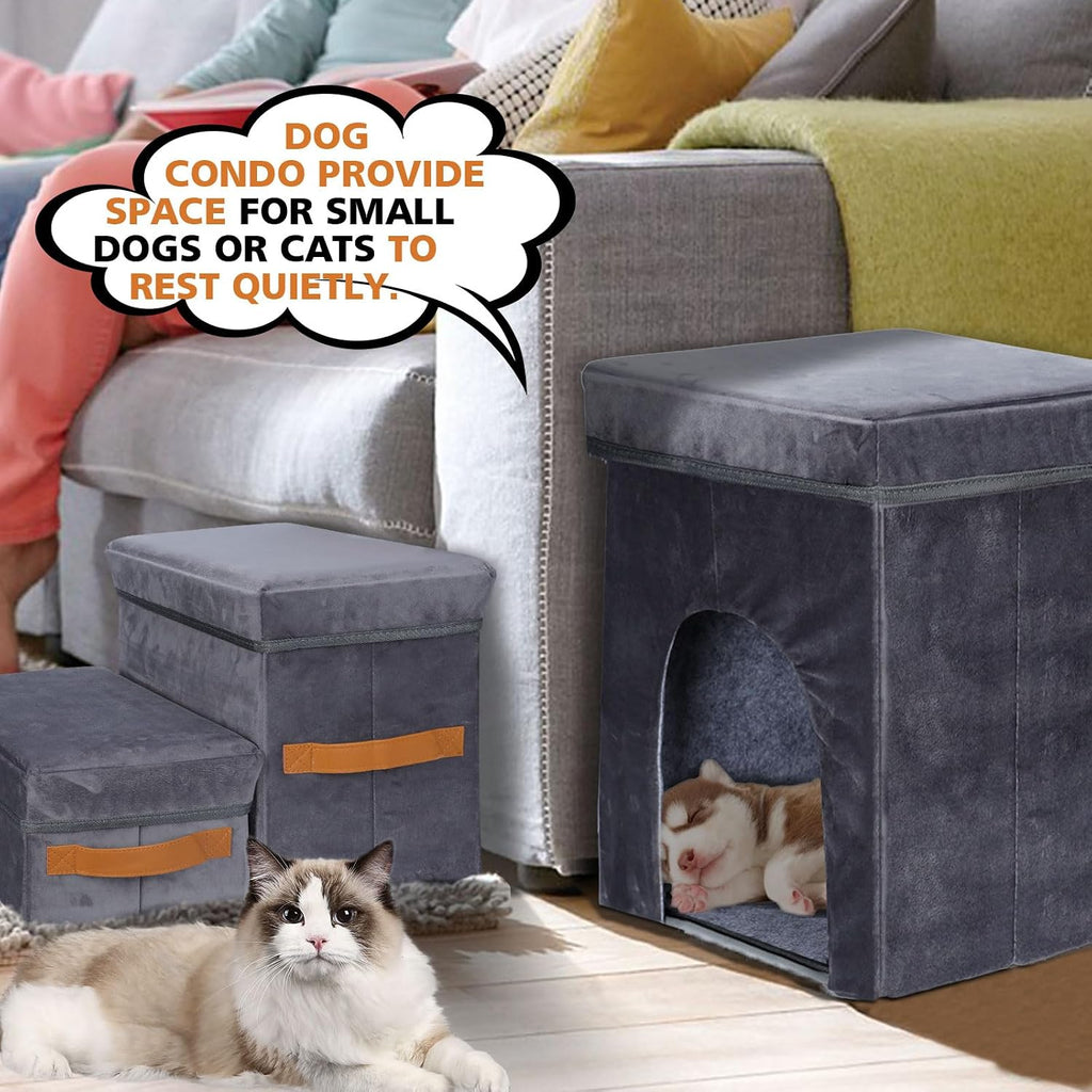 Foldable Dog Stairs for Bed, 3-Step Pet Stairs for Small Dogs