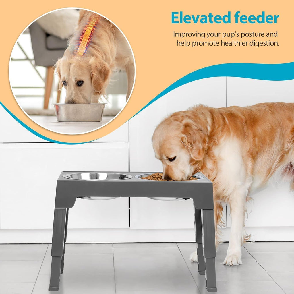 Elevated Dog Bowls with 2 Stainless Steel Dog Food Bowls, Raised Dog Bowl Adjusts to 5 Heights (3.15", 8.66"