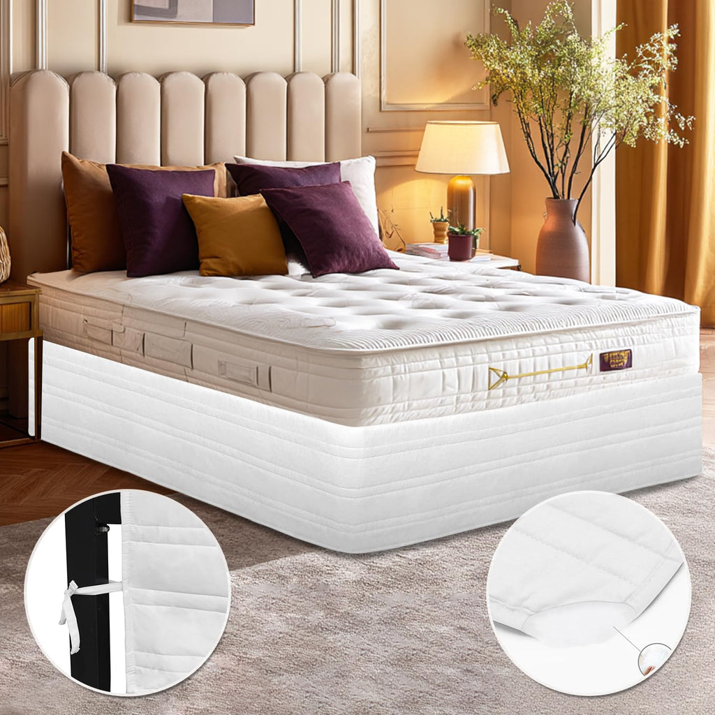 Queen Bed Skirt 14 inch Drop, Blended Quilted Bedframe Cover, Box Spring Cover, wrap Around Bed Skirt, Fade Resistant