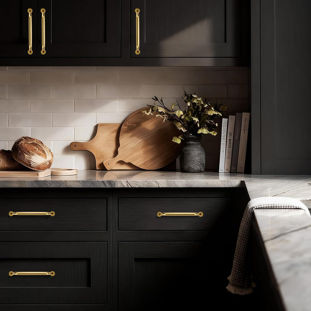 Luxury 5-Pack 100% Solid Brass Cabinet Pulls, 12" Center-to-Hole Pulls in Unlacquered Brass Finish for Drawers & Doors