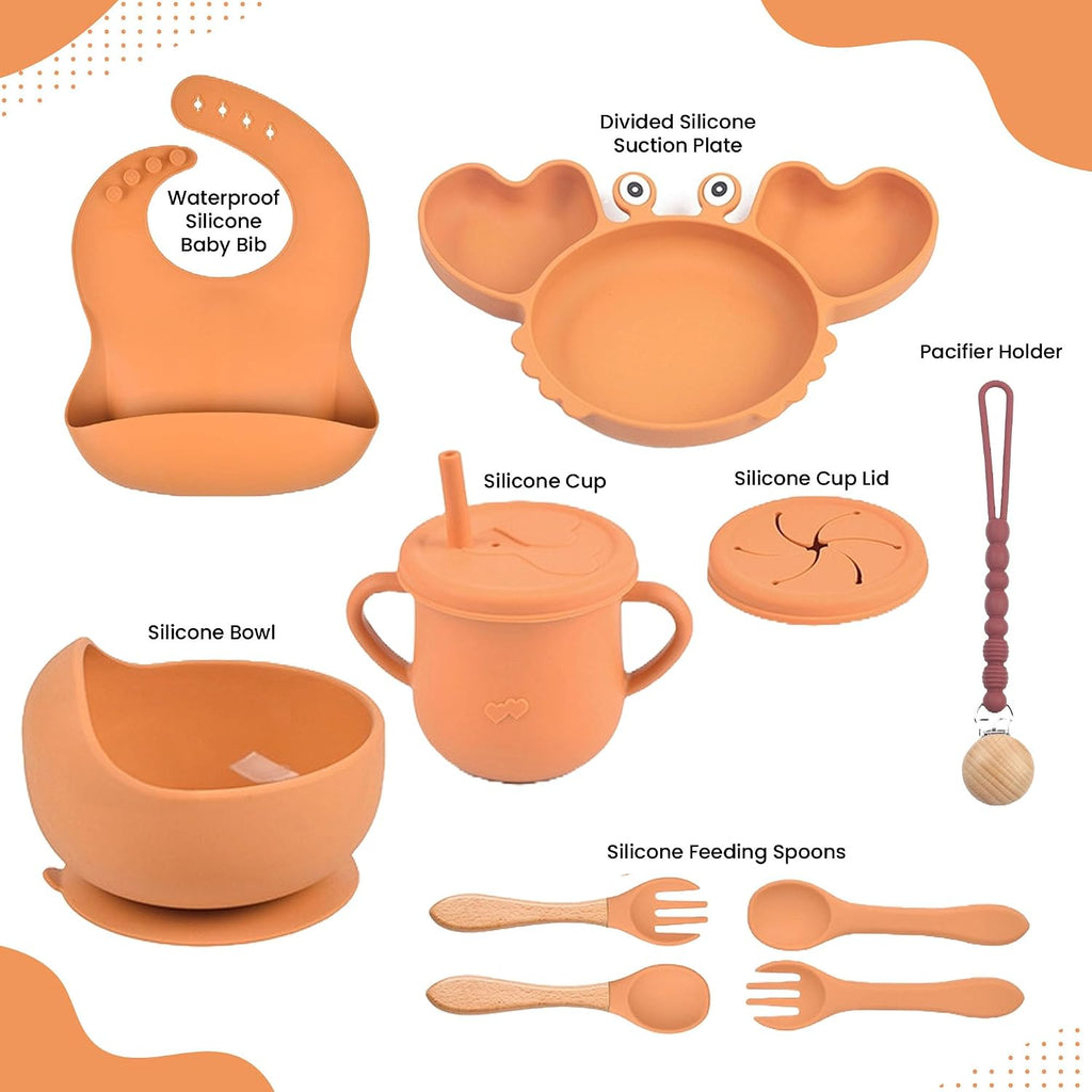 Feeding & Weaning Set - Food-Grade Baby Led Weaning Supplies with Suction Plate, Bowl, Bib, Sippy Cup & Soft Spoon