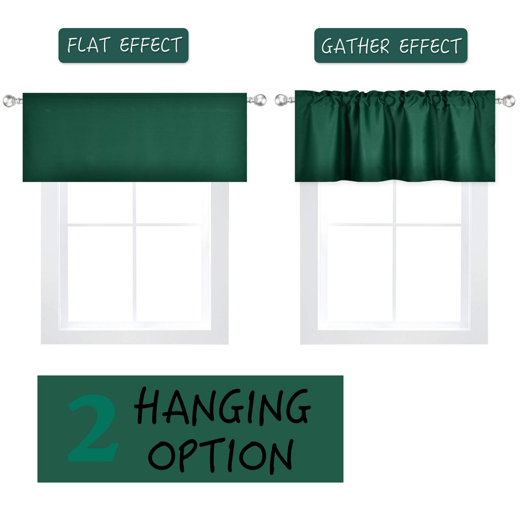 Deep Green Valance for Windows 42x18 Inch Solid Thermal Insulated Blackout Rod Pocket Kitchen Short Curtain Toppers