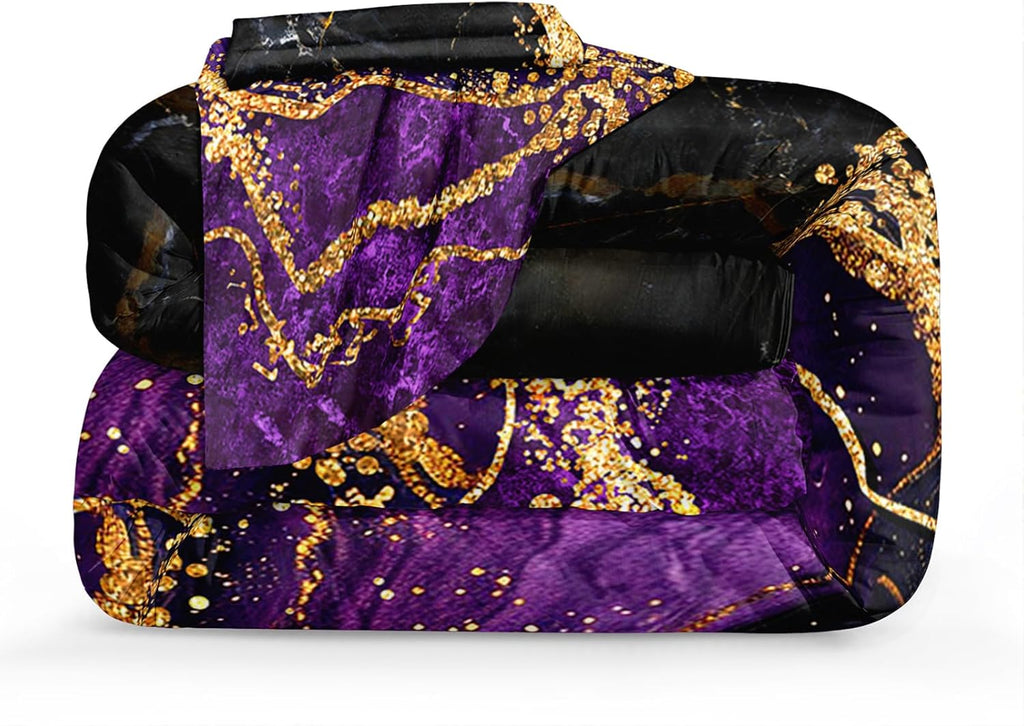 Black Gold Comforter Set Purple Marble Bedding Set King Black Marble Stone Abstract Artwork Bedroom Decor Black Marble