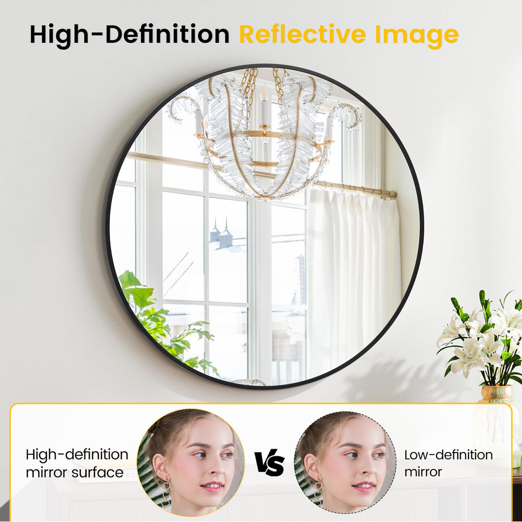 20 Inch Black Round Wall Mirror, Circle Mirror Metal Frame, Vanity, Entryway, Bedroom, Living Room, Wall Mounted