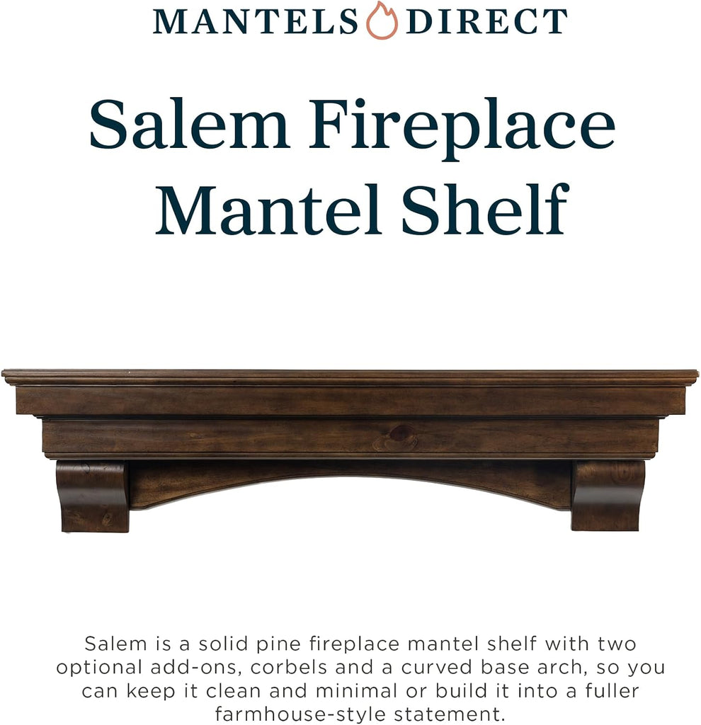 Wood Mantel Shelf with Arched Corbels - Rosewood 60 Inch | Wooden Rustic Wall Mounted Shelf from Pine Wood