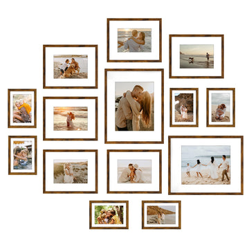 14 Pack Brown Picture Frames Set, 2pcs 11x14 Matted for 8x10, 6pcs 8x10 Matted for 5x7, 6pcs 5x7 Matted for 4x6