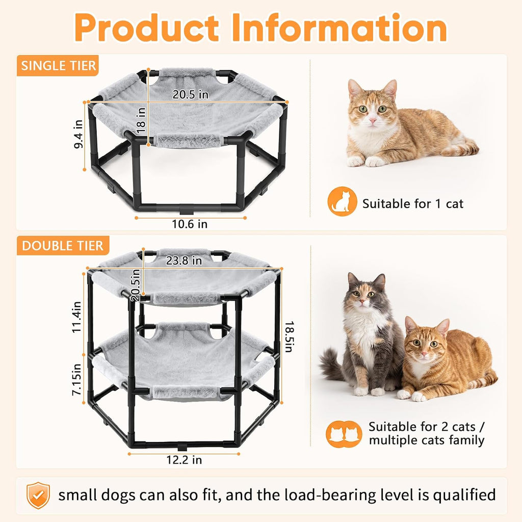 Elevated Cat Hammock Bed, Hexagon Raised Cat Swing Bed Cot Lounge Chair