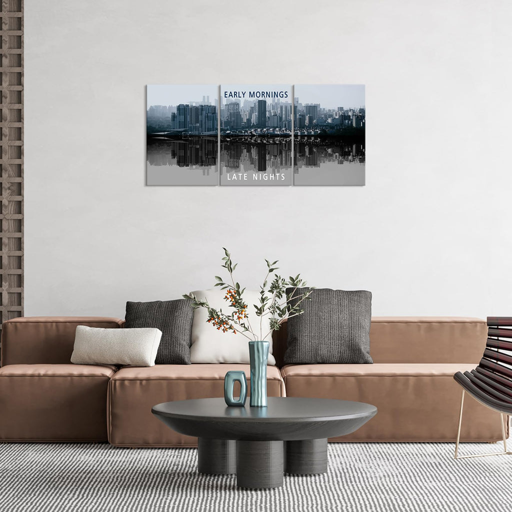 Inspirational Wall -Motivational Quote Black and White Wall -City Night Scenes Modern Cityscape Building Artwork