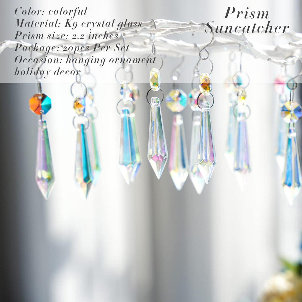 20 Pcs Chandelier Icicle Crystal Prisms Suncatcher Window Wedding Decor - 55mm Chandelier Crystals Replacement AB