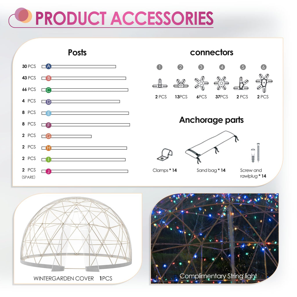 Upgraded 12FT Garden Dome Tent, Outdoor Clear Bubble Tent for 6-10 People, Geodesic Dome Greenhouse with Waterproof