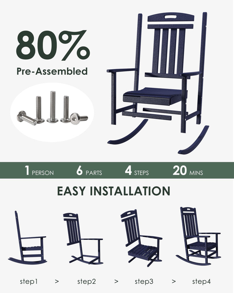 Outdoor Rocking Chair, All-Weather Resistant Poly Lumber Chair