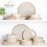 Ceramic Dinnerware Sets, Handmade Reactive Glaze Stoneware Plates and Bowls Sets,Highly Chip and Crack Resistant |
