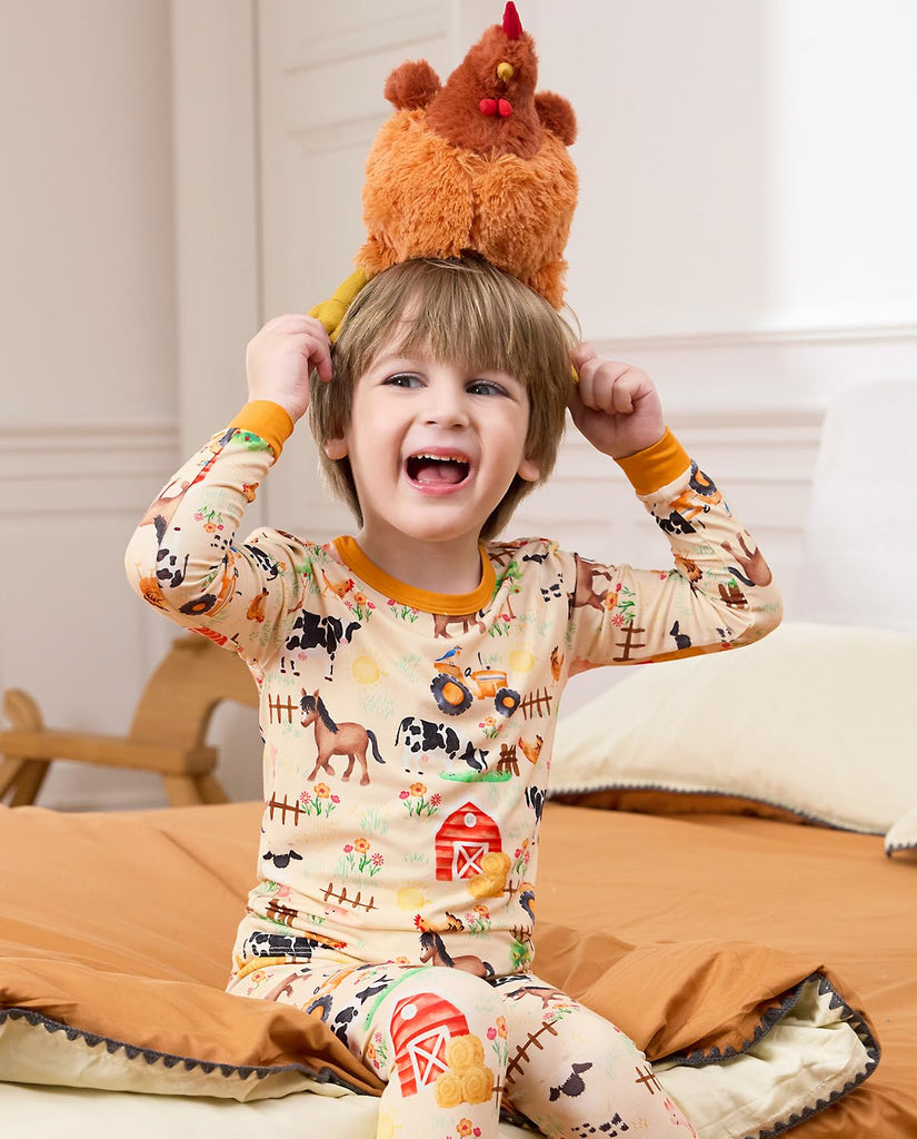 Bamboo Viscose Toddler Kids Pajamas Set, Long Sleeve Boys