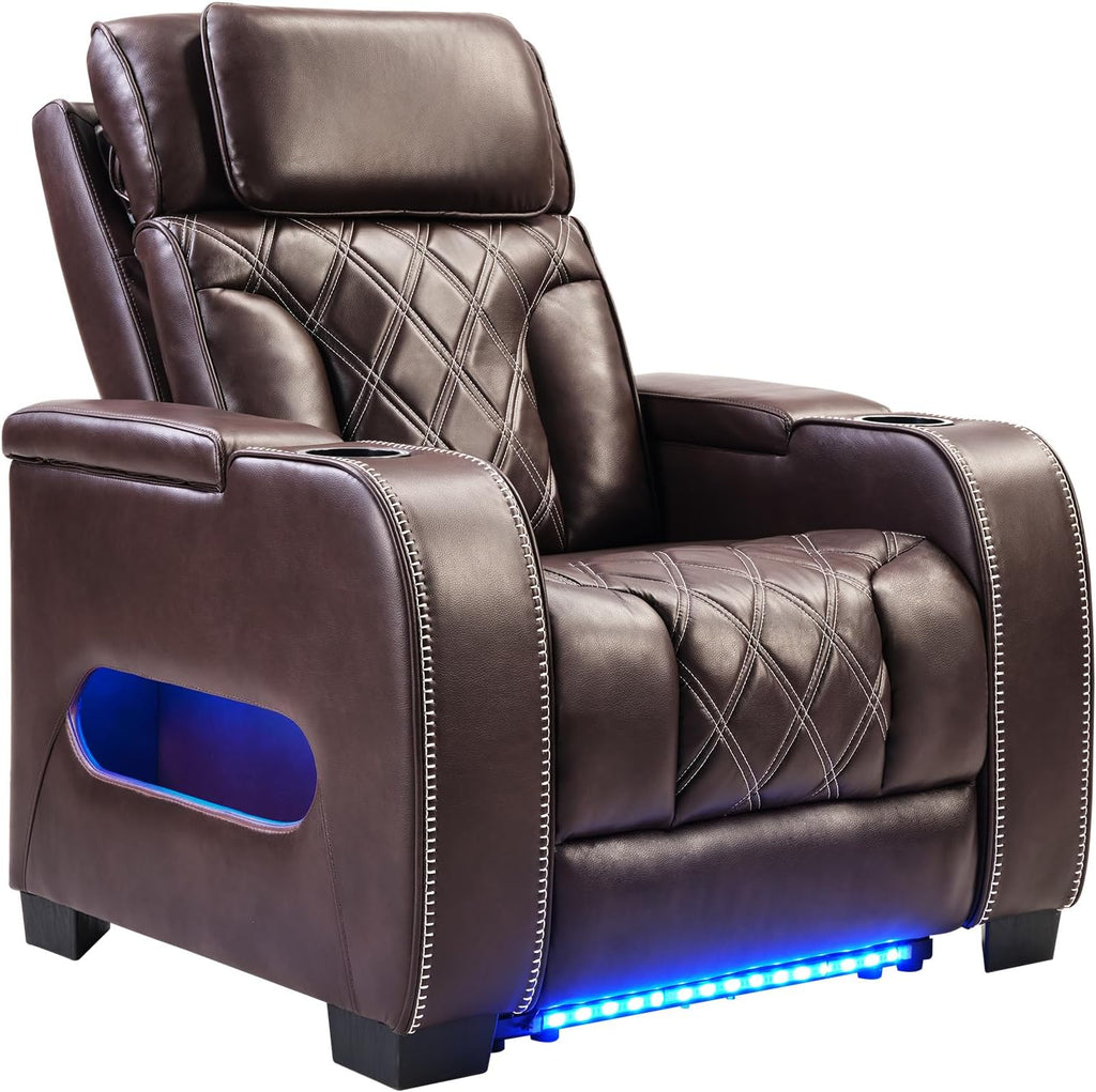 Electric Power Recliner Chair, PU Leather Home Theater Seating with Power Headrest