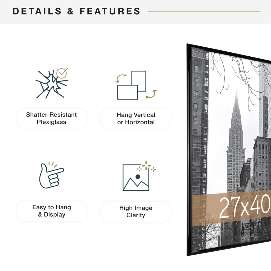 Trendsetter Movie Poster Frame, 27x40, Black High-Gloss, 3-Pack
