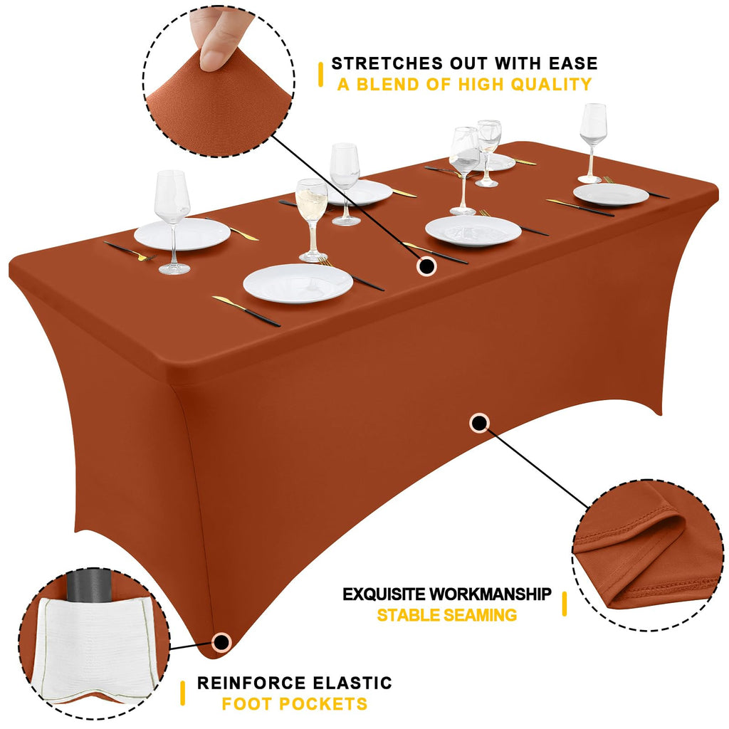 2 Pack Spandex Table Cloth 6FT, Elastic Fitted Terracotta Tablecloth